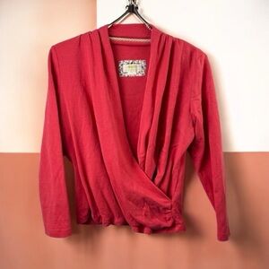Red Long Sleeve Wrap Top